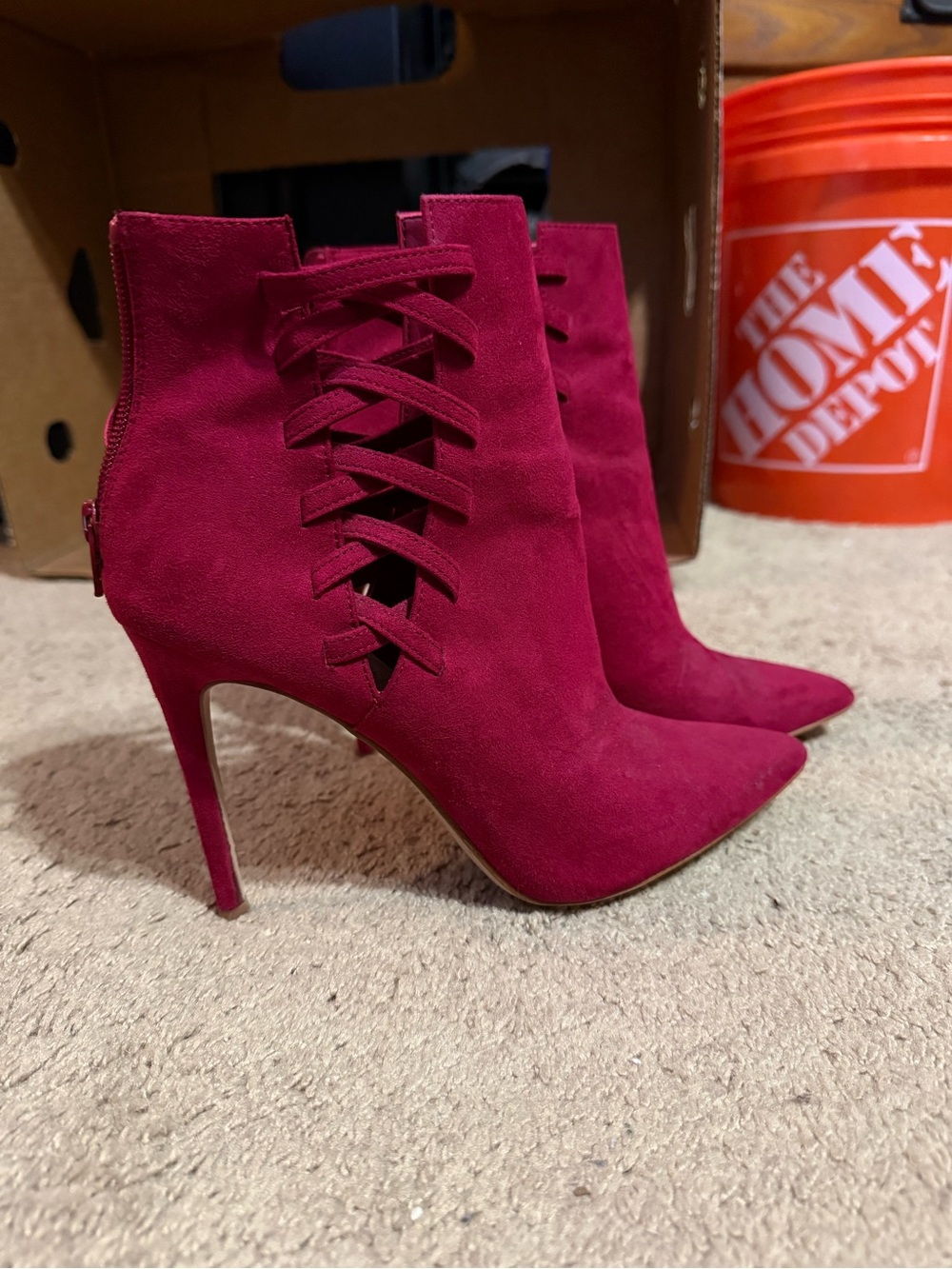 Women's Red Lace-Up Stiletto Ankle Boots